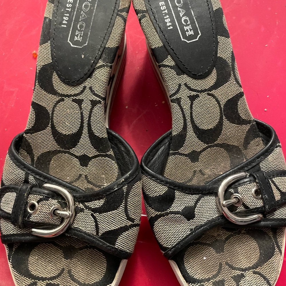 Coach Black and Cream Patterned Mules